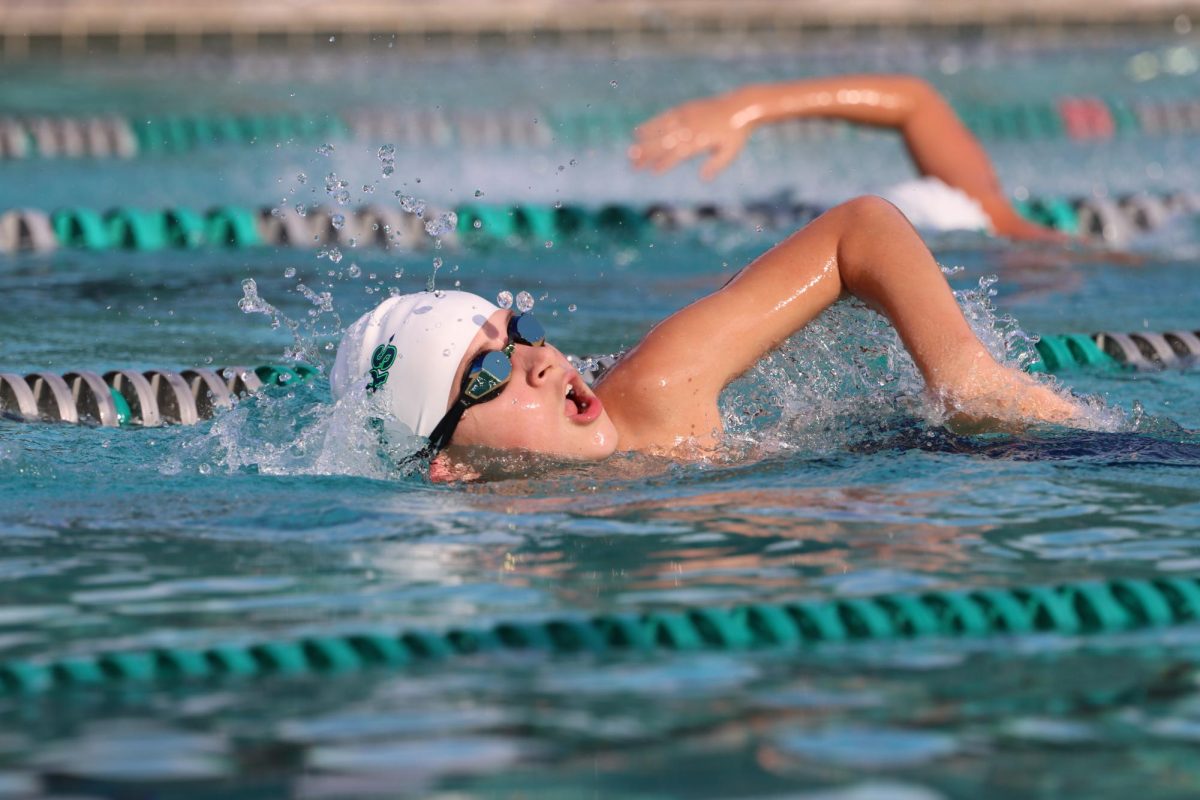 Angeline swimmer competing at a meet.