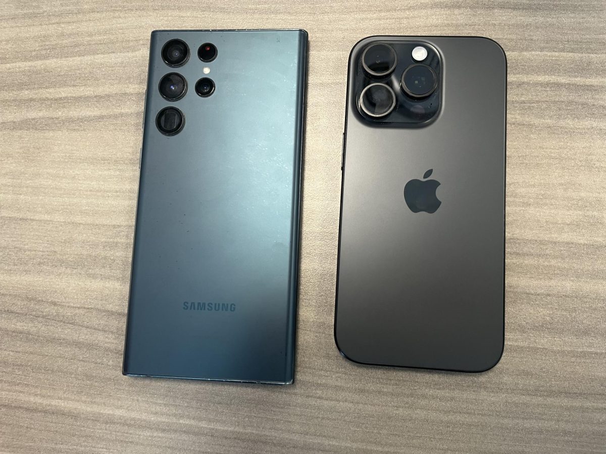 Photo of Grayson Geisler's S22 and Aiden Kirkley's iPhone 16 pro.
